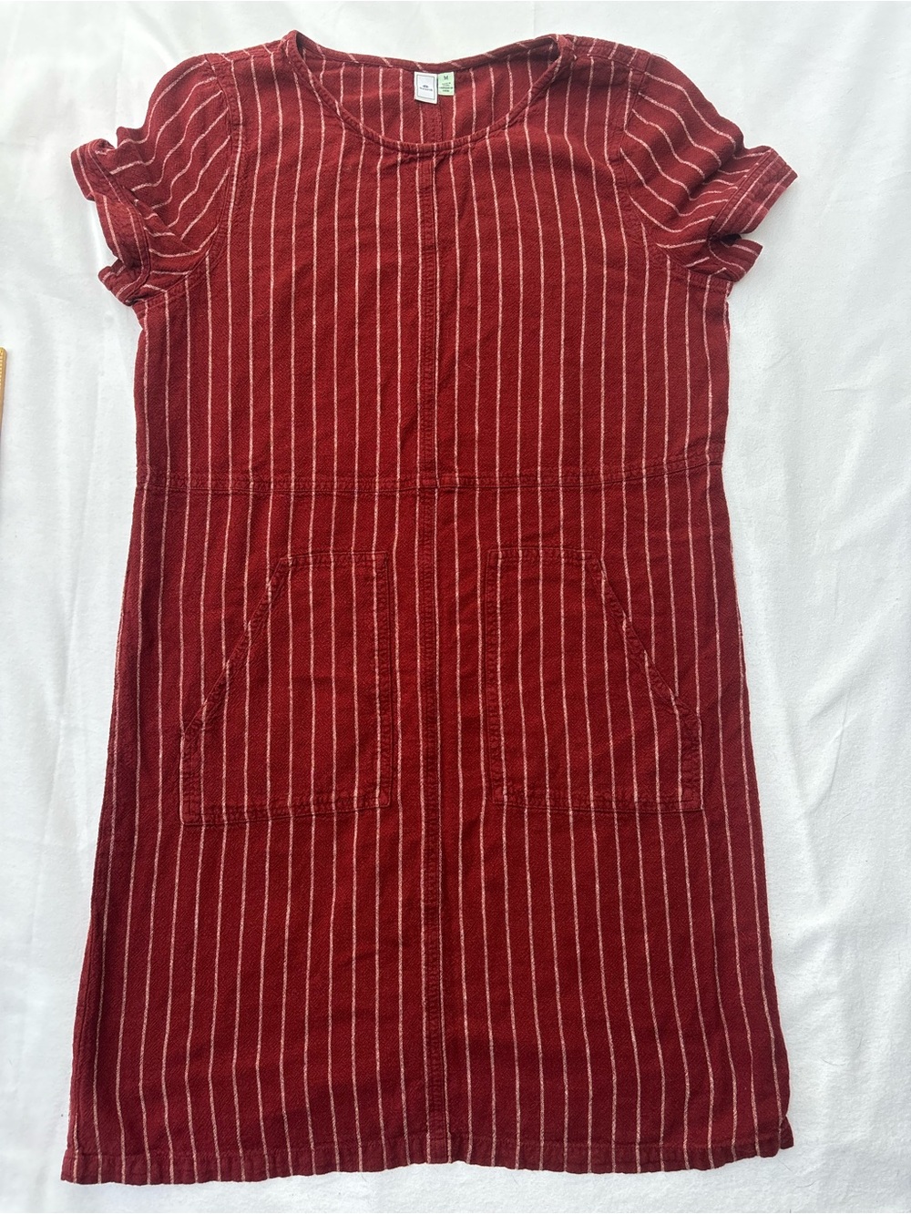 Susina Red Striped Short-Sleeve Pocket Linen Dress